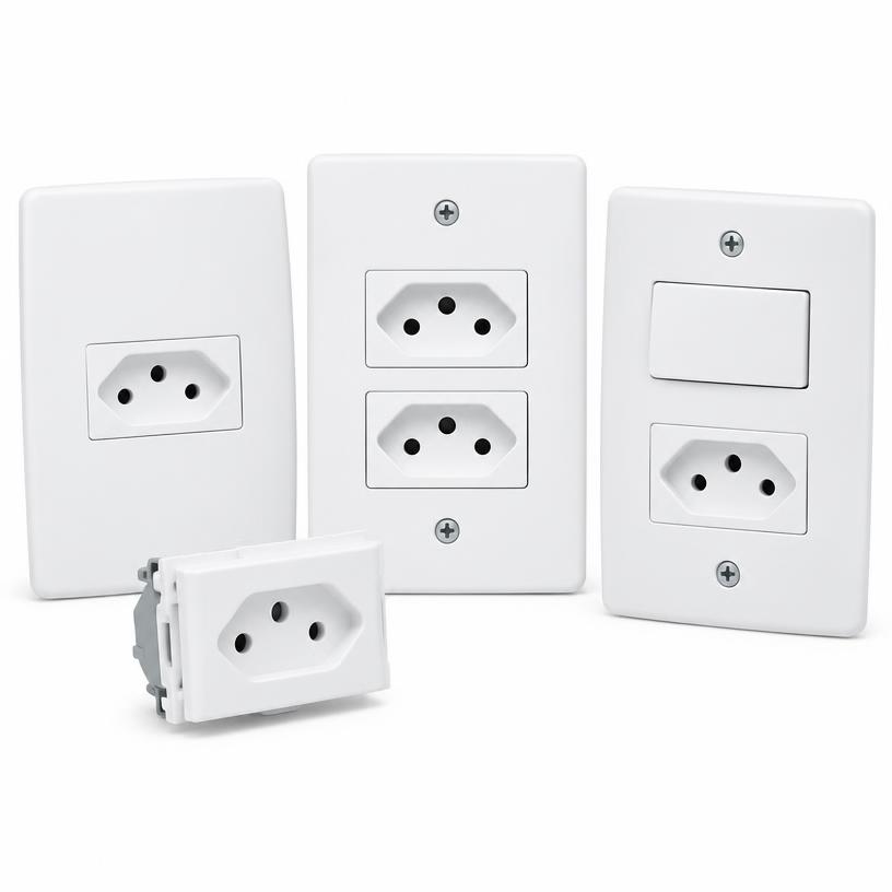 Conjunto Tomada 2P+T 10A com Placa 4x2